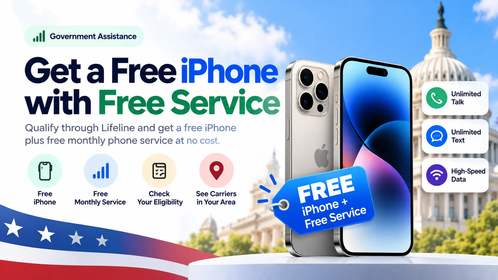 Free iPhone with free Lifeline phone and data service illustration